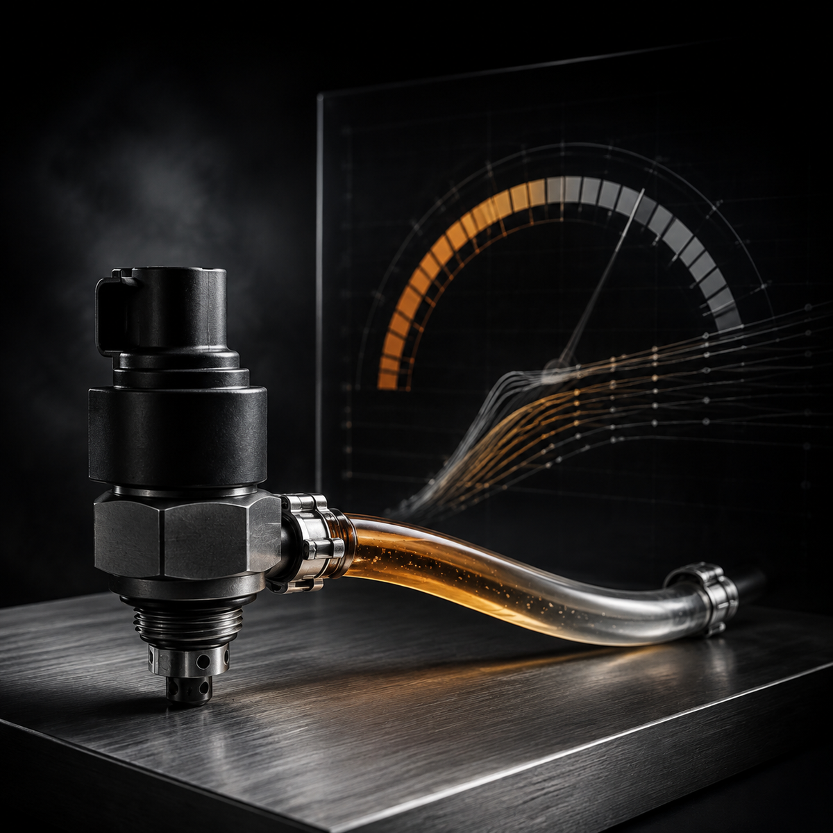 Flex fuel ethanol content sensor and fuel line with an ethanol percentage gauge readout